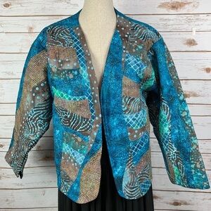 Handmade Quilted Jacket‎ Blue Wave Batik Fabrics